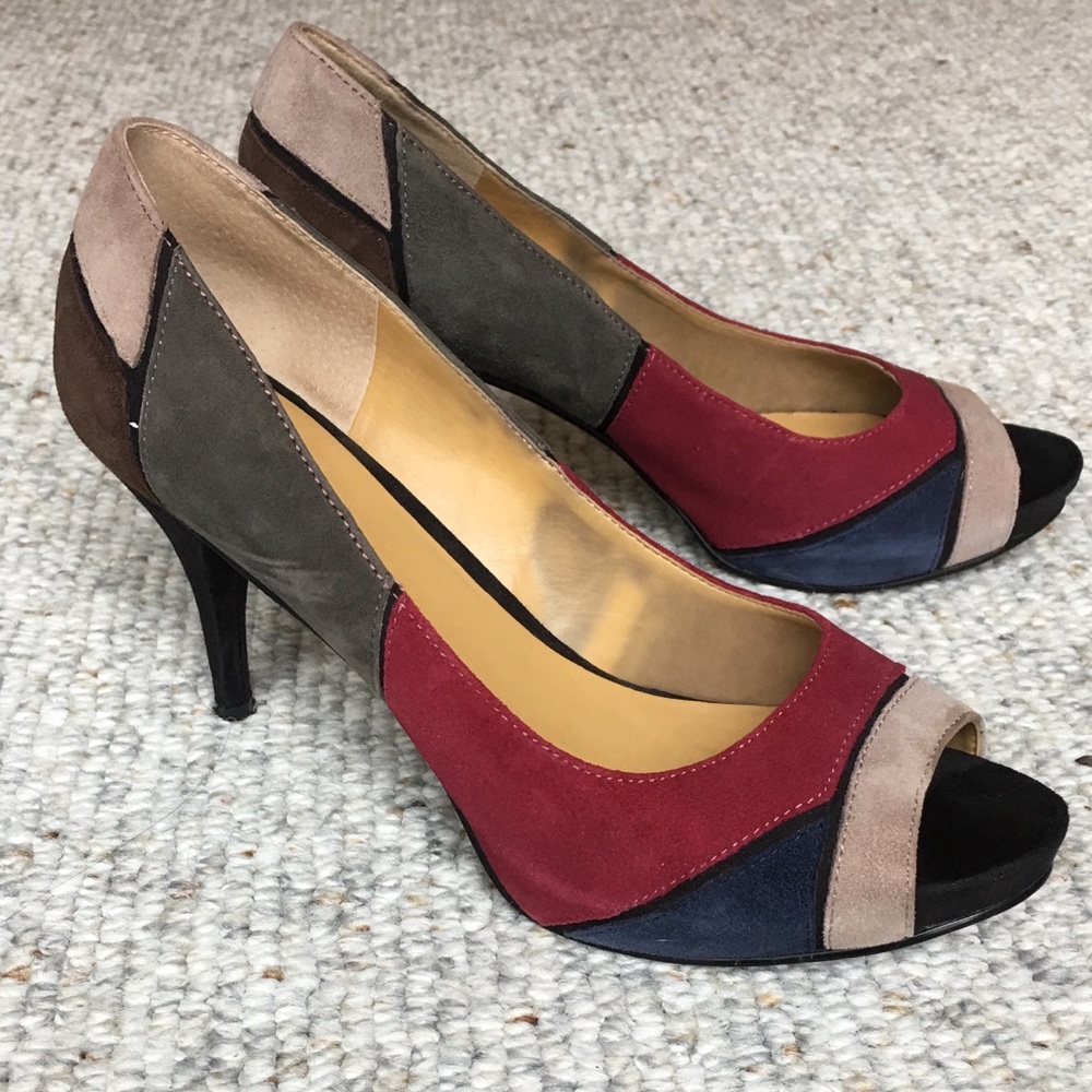 Brushed suede open toe heels